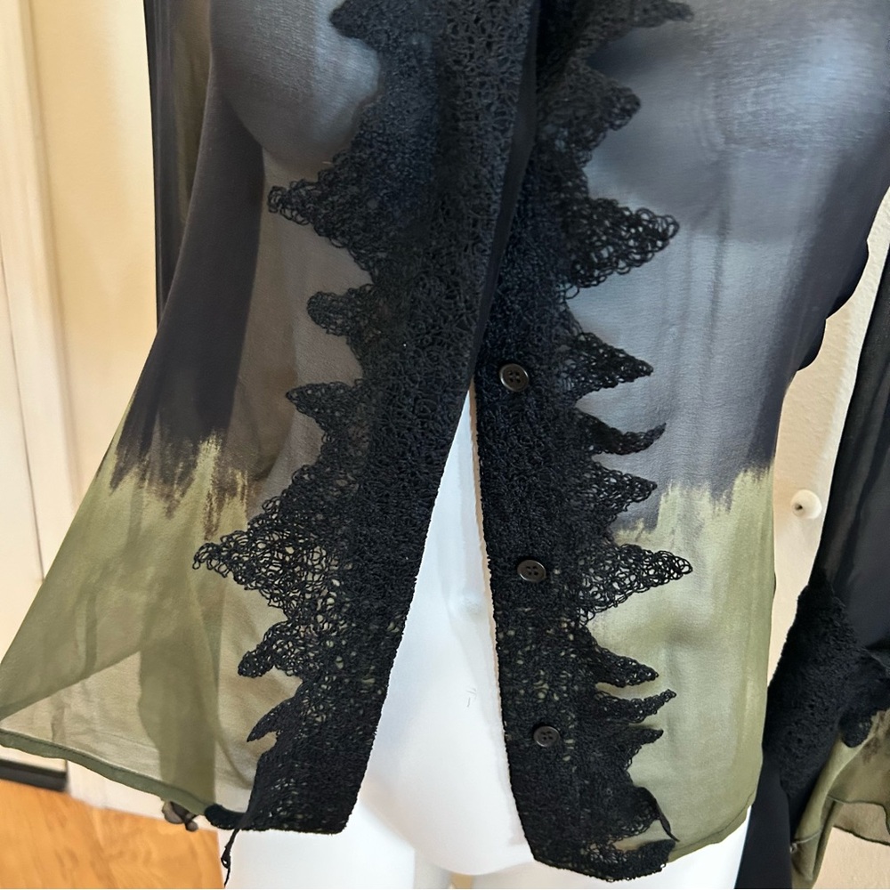 Versace Silk Blouse Lace X Small to Small Sheer Top Long Sleeves Button Front - Picture 4 of 8